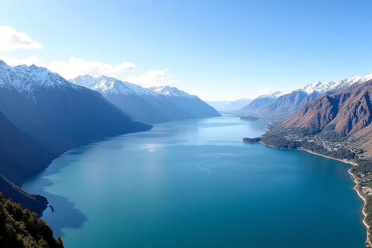 A breathtaking view of Lake Wakatipu and the mountains in Queenstown, New Zealand.